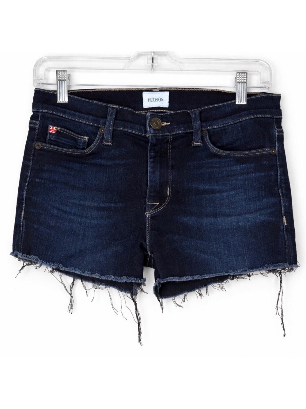 Hudson Nico Mid Rise Cutoff Shorts Size 28 | Dark Wash Stretch Denim Frayed Hem